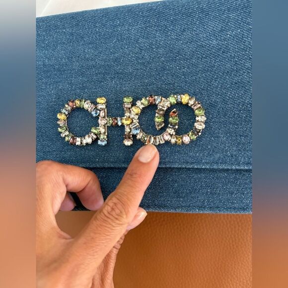 Jimmy Choo Kalina Blue Suede Chain Wallet - Picture 3 of 12